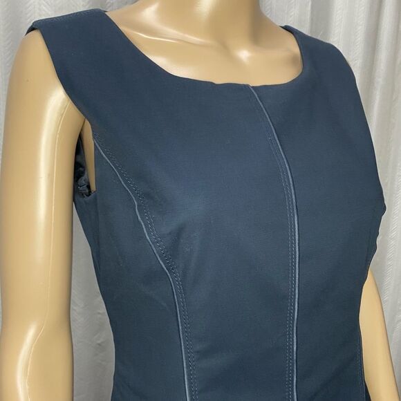 Tahari Blue Cotton Blend Sheath Dress with Piping & Pockets Size 6 - Picture 8 of 9